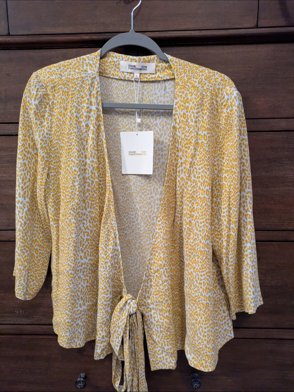Diane von Furstenberg Yellow Animal Print Tie-Front Top
